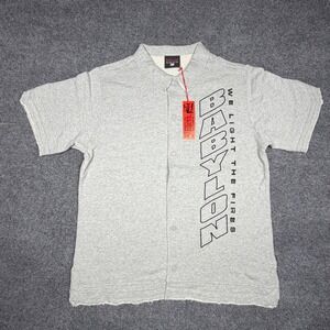Babylon Mens Short Sleeve Polo Shirt Heather Grey Raw Hem Cotton Jersey XL NWT